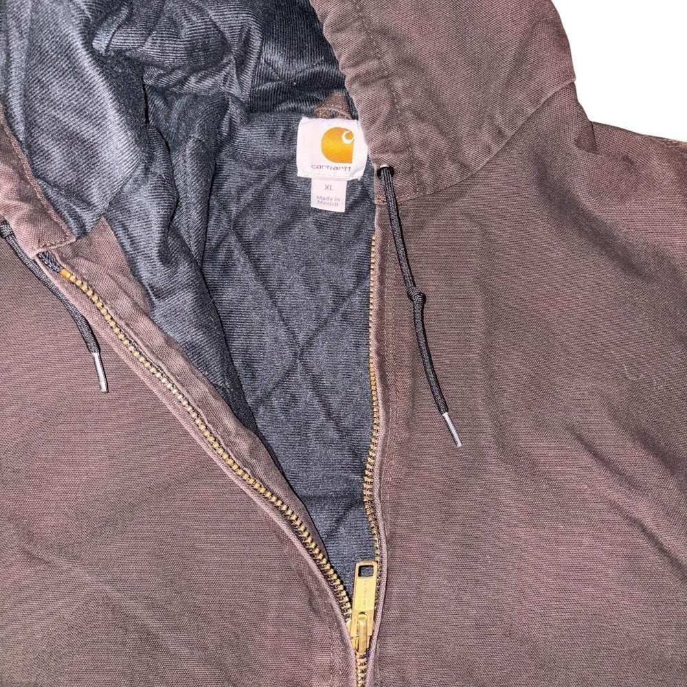 Carhartt Mens XL Hooded Work Jacket Brown With Black Quilted Inside - Picture 5 of 12
